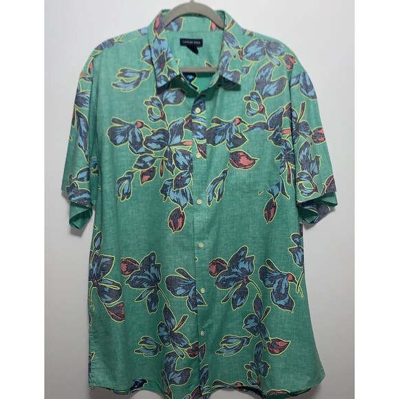 Lands End Shirt Mens XXL Hawaiian Floral Short Sleeve Button Down Beach Cotton - Picture 1 of 7